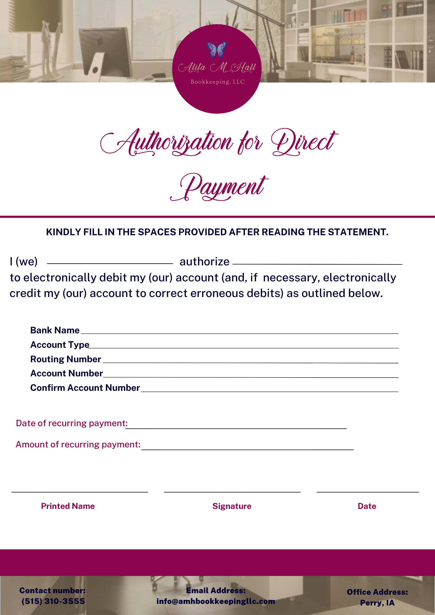 Copy of Payment Authorization Form